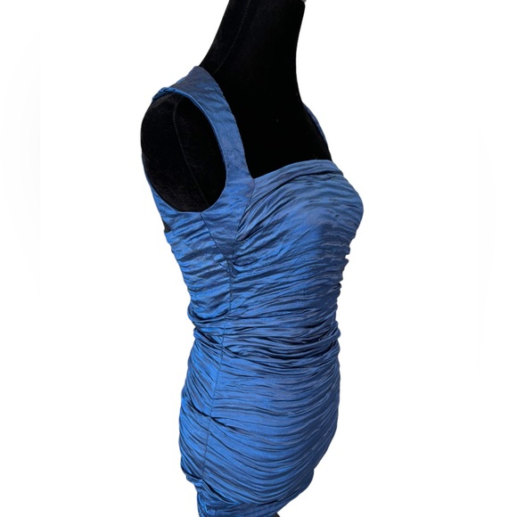 Nicole Miller Blue Ruched Open Back Dress - Picture 4 of 6